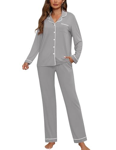 Image of ZMJ Womens Pajamas Sets 2 Piece Long Sleeve and Pant Pj Sets Button Up Sleepwear
