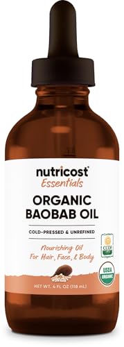 Nutricost Organic Baobab Oil (4 FL OZ) - Nourishing Oil For Hair, Face, & Body, Cold Pressed & Unrefined