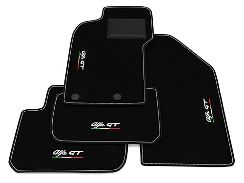 Tapis Compatibles avec Alfa Romeo GT 2003-2010 - Kit de Tapis de Voiture Personnalisé avec Broderie Alfa GT Drapeau Ita