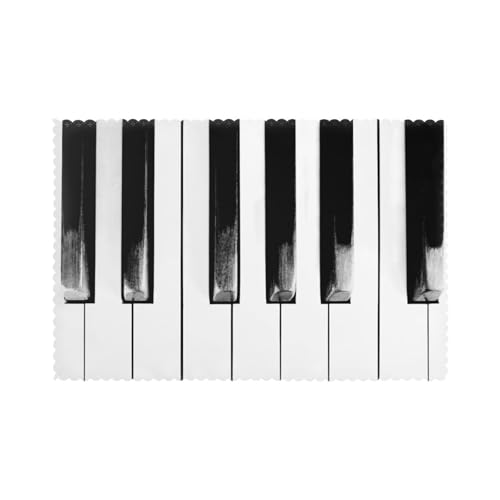 Old Piano Keys Cool Fun Placemats Set of 6 - Heat Resistant Table Mats for Dining | 12x18 Inch Kitchen Mats