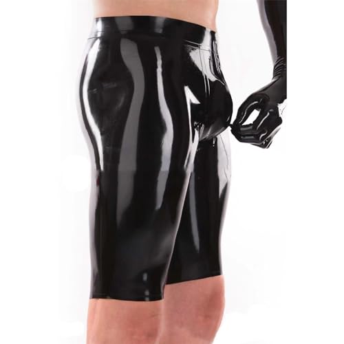 Rvlaugoaa Herren Schwarz Latex Boxer Shorts Reißverschluss Gummi Unterwäsche Latex Kurze Hosen Unterhosen Höschen (L)