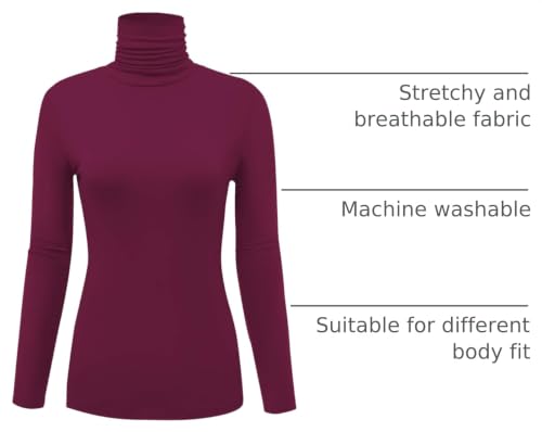 Image of AUHEGN Women's Long Sleeve Lightweight Turtleneck Top Slim Fit Pullover T-Shirt (S-XXL)