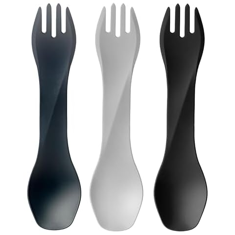 humangear GoBites Uno 3-Pack | Travel & Camping Utensils | Portable & Convertible Dining Ware | Multi-Functional Spork | Dark Gray/Light Gray/Black, Uno (Bulk) 3-Pack Cover