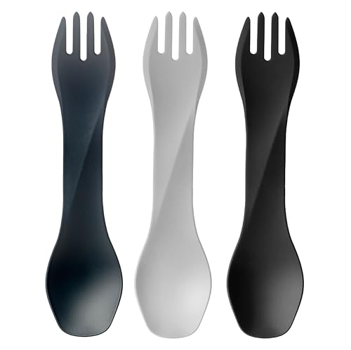 humangear GoBites Uno, Fork & Spoon Combo - 3-Pack, Dark Gray/Light Gray/Black