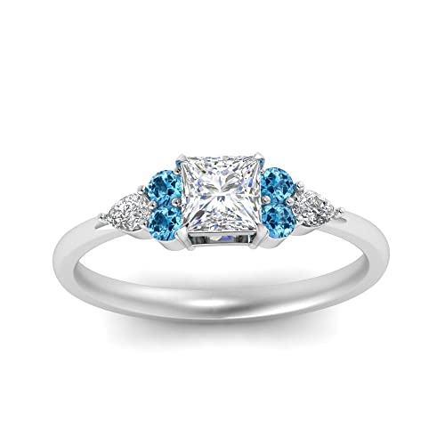 Image of Choose Your Gemstone Princess Shape Accented Engagement Ring 925 Sterling Silver Minimal Modern Design Birthday Gift Wedding Gift Side Stone Engagement Rings : US Size 4 to 12