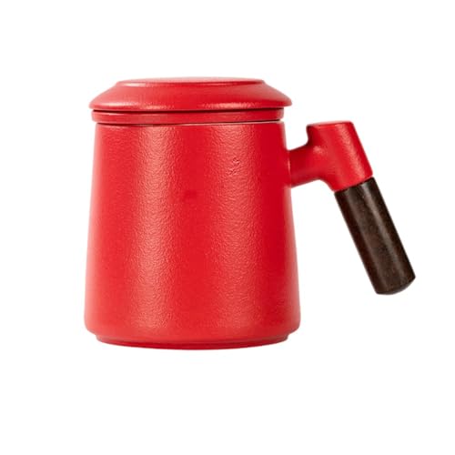 Hrzisda お茶、コーヒー用のマグカップ、茶こし付き、スタイリッシュ、木製ハンドル、蓋、スープ、耐熱性、再利用可能、セラミック、バブルミルクティー、お茶と水のカップ、誕生日やホリデーギフトに最適 (F)