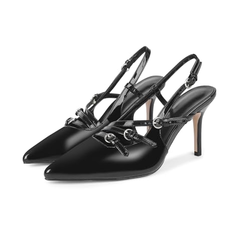 Slingback Kitten Heels for Women,3.3-in Heel Closed Pointed Toe with Adjustable Buckle Strap,Comfortable Stiletto Heels Heeled Sandals Pump Shoes Sexy,Elegant Party Dress Shoes