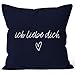 MoonWorks Kissenbezug Kissenh&uuml;lle Ich Liebe Dich Liebe Love Geschenk Deko-Kissen Baumwolle Navy 40cm x 40cm
