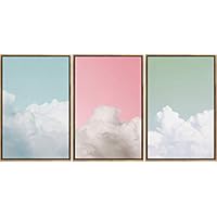 SIGNWIN Framed Canvas Wall Art Blue, Pink and Green Sky Nature Clouds Digital Art Modern Art Contemporary Relax/Calm Pastel for Living Room, Bedroom, Office - 16