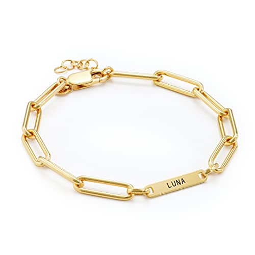 OAK & LUNA - Personalized Ivy Name Paperclip Chain Bracelet with Custom Inscriptions - Engraved Gift for Her, Women, Mom - Custom Jewelry for Mother's Day, Christmas, Birthday3