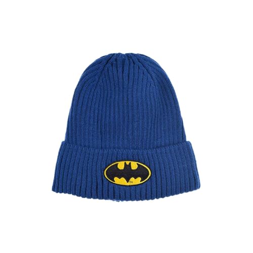 Suncity Bonnet Homme Batman à Revers, Acrylique, Noir et Bleu, Style Tricoté, Logo Batman Brodé, Usage Quotidien (FR/ES, Numérique, 58, Bleu)