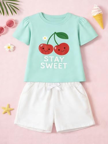 Image of HILEELANG Girls Cotton Short Set Summer 2 Piece Outfit T Shirt Shorts | 100% Cotton, Soft Breathable Fabric, 2 Piece Outfit Set, Elastic Waist, Summer Comfort for Toddler Little Girls