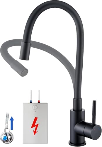 Llffssdg Niederdruck Armatur Küche Mischbatterie Küche für Boiler: Niederdruck Armatur Schwarz mit 360° Drehbarem & Flexiblem Auslauf - Spültischarmatur mit 3 Anschlüssen & Hohem Auslauf