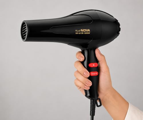 Image of Nova 6130 Hair Dryer 1800W Powerful Hot & Cold Air Blow Dryer for Women & Men | Lightweight Hair Dryer with Styling Nozzle for Home & Travel Use