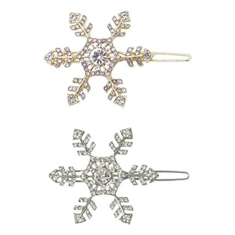 KDDOM 2 Pieces Rhinestone Snowflake Hair Clip Crystals Hairpins Alloy Bobby Pins for Women Girls Hair Accessories (Gold & Silver) Cover