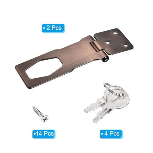 Image of PATIKIL Keyed Hasp Locks, 2 Pack 4 Inch Twist Knob Locking Hasp Zinc Alloy Safety Hasp Latches with Keys Keyed Alike for Cabinet Small Door, Copper
