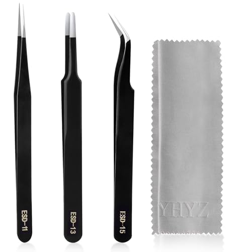 YHYZ 3PCS Precision Tweezers Set, Premium Stainless Steel Anti-Static ESD Tweezes, Suitable for Tweezers, for Craft, Electronic, Soldering, Model, Hobby, Jewelry Making Laboratory
