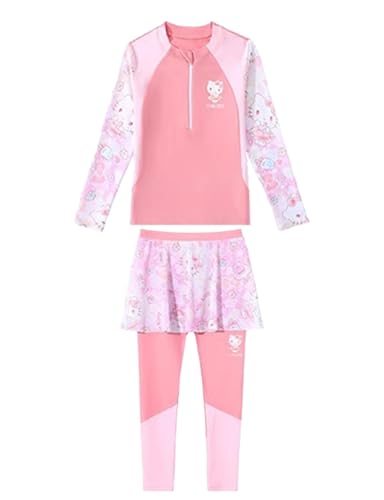 Sthxyfaith Swimsuit for Girls Kids Modest Swimwear Cute Princess Style for Girls Sun Protection Long Sleeve pants Half Zip Swimwear for Kids Swimming Costume Rash Guard Bathing Suit Pink 8-9 Years