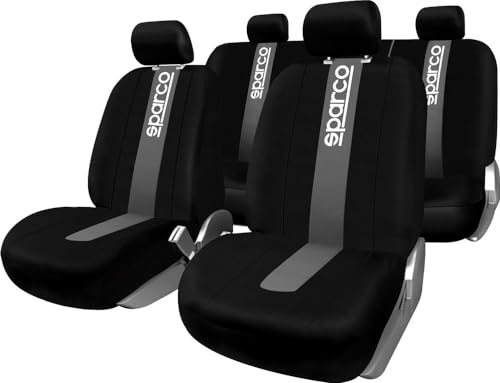 Sparco SPC1012 CLASSIC - Juego de Fundas para Asientos de Coche, color Negro y Gris, 11 Piezas