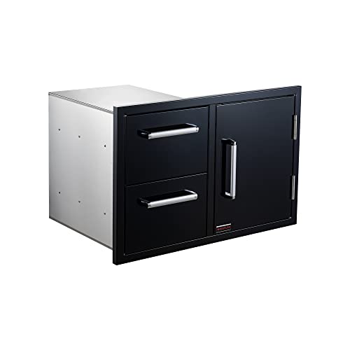 Whistler Stainless Steel Single Access Door & Double Drawer Combo With Handles For Outdoor Kitchen Bbq Island,33×22×22 Inches,Black #TOP1