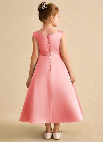 A-Line Princess Satin Flower Girl Dress Ankle-Length Sleeveless Junior Bridesmaid Dress with Bows2