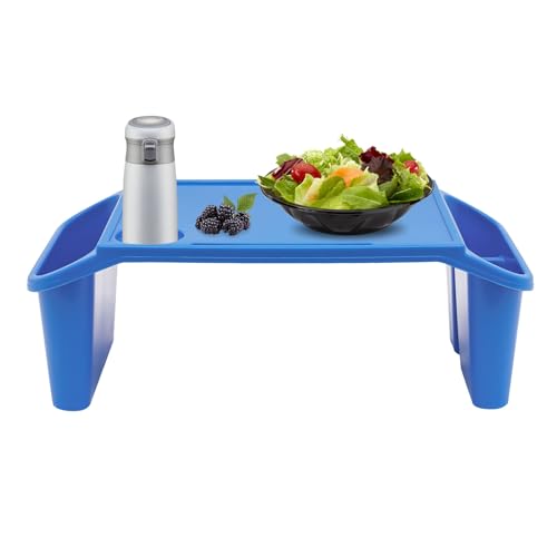CAIHAOA Kids Lap Desk Tray, Portable Small Lap Desk Activity Table with 3 Compartments, 6Pcs Plastic Breakfast Laptop Trays or Art, Coloring, Writing, Eating, and Road Trips, Blue