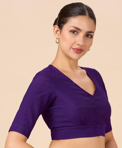 Image of Studio Shringaar Women Viscose Half Sleeve Smart V Neck Readymade Saree Blouse