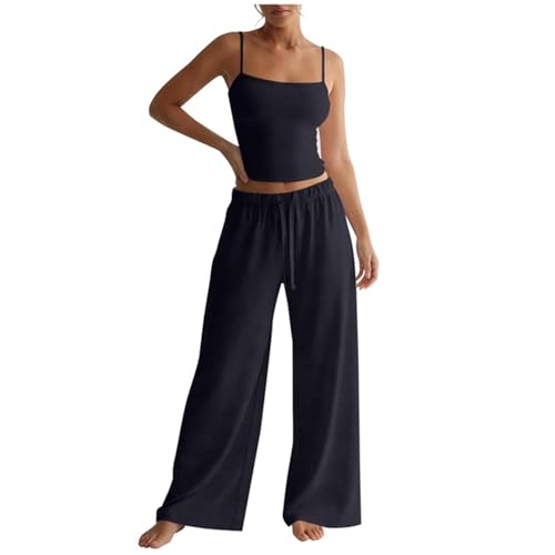 Ensemble d'été 2 pièces pour femme avec pantalon large fluide et haut respirant