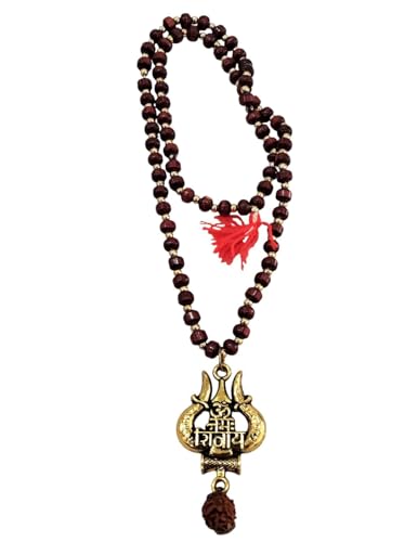 Image of BookMyCostume Spiritual & Devotional Mala Collection - Natural Tulsi Kanthi & Rudraksha Bead Necklaces with Trishul & Religious Pendants - Unisex Ethnic Jewellery for Puja, Meditation, Festivals & Daily Wear