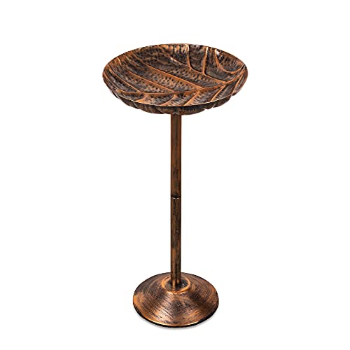 Keygift 24 Inches Metal Bird Bath For Outdoors, Hand-Painted Antique Copper Leaf Shape Birdbath Bowl, Sturdy Pedestal Birdfeeder For Long Tern Use #TOP18