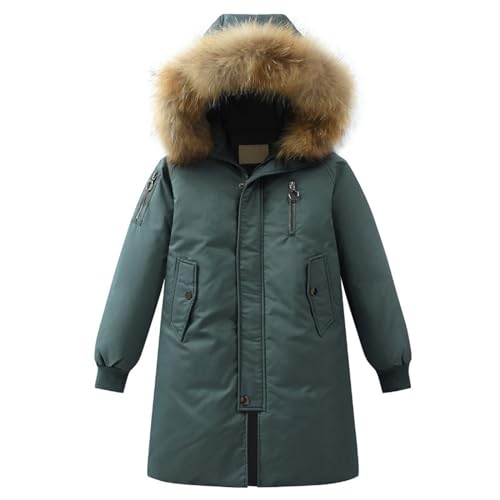 Boys Girls Long Parka Winter Coat Kids Hooded Down Jacket Warm Puffer Coat Unisex Windproof (Green, 4-5 Years)