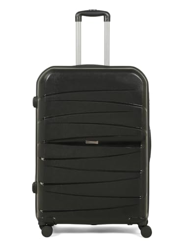 Image of Teakwood Medium Check in Size 8 Wheels Trolley Bag, Hard Cabin with Zipper Closure, Adjustable Push Button & TSA Lock System 360 Degree (Medium, Black)
