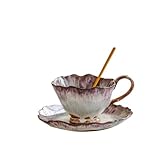 Miaexaugsh 250ml Ceramic Coffee Cup & Saucer Set - Minimalist Wabi-Sabi Style, Hand-Finished Matte Glaze, Retro Color Shifting Design, Premium Coffee & Tea Set