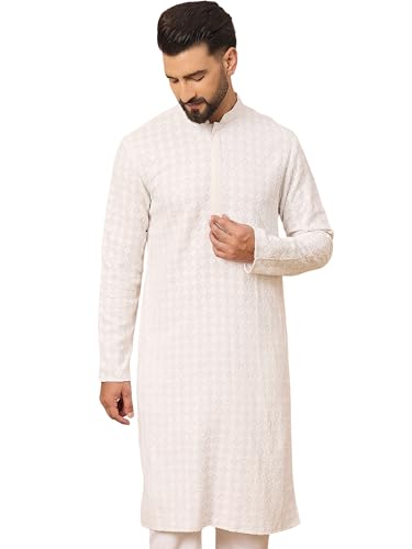 Image of Men's Solid Embroidered Long Straight Kurta | Men's Kurta | Embroidered Chikankari Kurta for Men | Straight Fit Kurta for Men