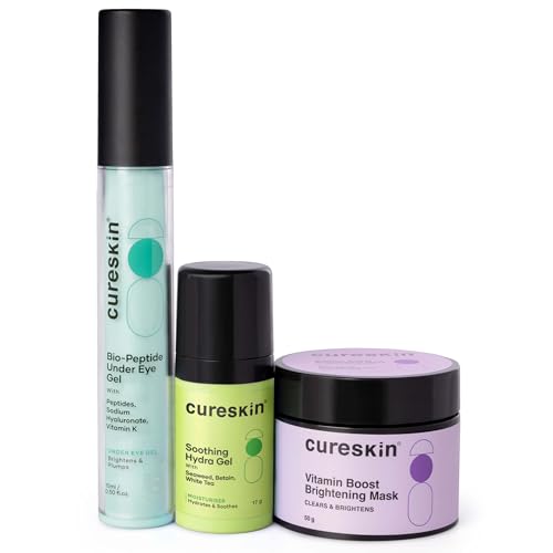 Image of Cureskin 3-in-1 Skin Radiance Kit | Under Eye Gel + Vitamin Boost D-Tan Mask + Soothing Hydration Gel