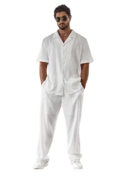 Men’s Premium Textured Co-Ord Set – Relaxed Fit Short Sleeve Shirt & Wide-Leg Trousers for Modern Casual Wear-image-27