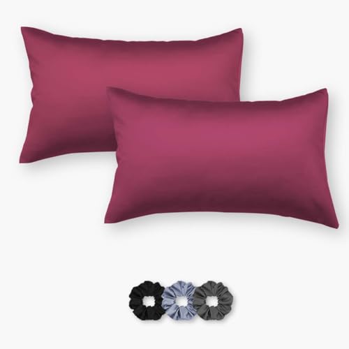 Image of SEEVO 400 TC Luxurious Satin Silk Pillow Covers /Pillowcases with Envelope Closure, Soft Comfortable Protects Hair and Skin - 17 inch x 27 inch - Set of 2 (Maroon)