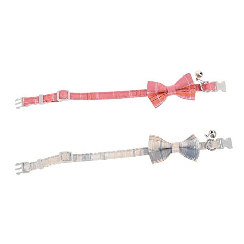 OUNONA 2個 猫の首輪 猫の蝶ネクタイ はで 弓 ピンク かわいいペットの襟