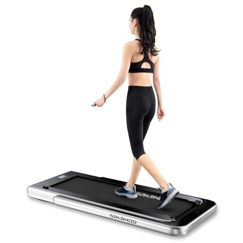 Sparnod Fitness STH-3090 2-in-1 Walking Pad Treadmill for Home Use, 5.5 HP Peak DC Motor, 180° Foldable Design, Smart App Control, Speed Knob, Fits Under Bed/Sofa, 110 kg Capacity,Black