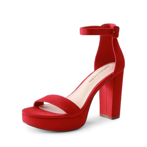 DREAM PAIRS Women's Platform Chunky High Heeled Sandals Open Toe Block Heels Ankle Strap Dress Shoes for Wedding Party Evening,Size 8.5,Red,DWUMHS2508