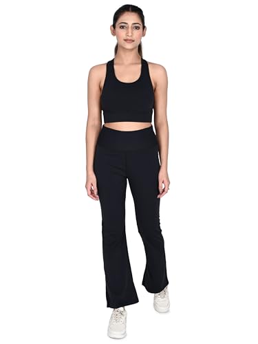 Image of SSoShHub High Waist Stretchable Gym Flair Pant, Stylish Bra and Jacket Gym wear /Active Wear Yoga Flair Pants Dance Womens Workout Tights, Jacket Top Stretchable Sportswear set