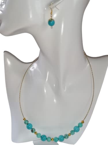 Parure turquoise dorée ensemble collier boucles d'oreilles femme