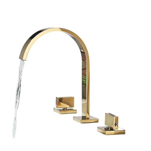 Grifo de lavabo de baño de doble manija, mezclador de 3 orificios for agua caliente y fría, bañera dorada(Golden A)