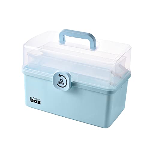 Hausapotheke Box Gross,Dreilagig Medizinschrank Portable Medikamentenbox Erste Hilfe Kasten Aufbewahrungskoffer Multifunktionaler Medizinkoffer Outdoor Home Große Aufbewahrungsboxen blau,34x19x22.5cm Cover