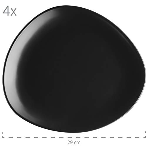 MÄSER 931730 Serie Glendale, Geschirr Set für 4 Personen in moderner asymmetrischer Nierenform, 16-teiliges Kombiservice in seidenmattem Schwarz, Steinzeug