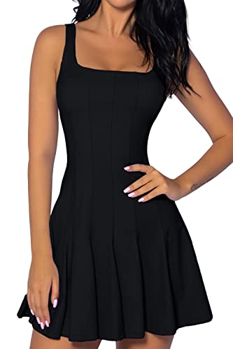 QINSEN Ärmelloses Damen-Tenniskleid mit Shorts, quadratisch, gerippt,...