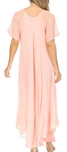 Image of Sakkas Egan Long Embroidered Caftan Dress /Cover Up with Embroidered Cap Sleeves