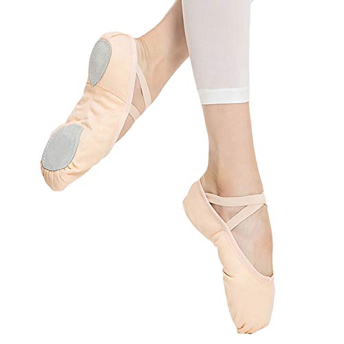 (2 Paare) Ballettschuhe/Ballettschläppchen Weiche Geteilte Ledersohle Ballett Ballerina Tanz Gymnastik Sport Trainings Leinen Schläppchen Tanzschuhe für Kinder Mädchen Damen,A,EU35=UK2.5=225mm Cover