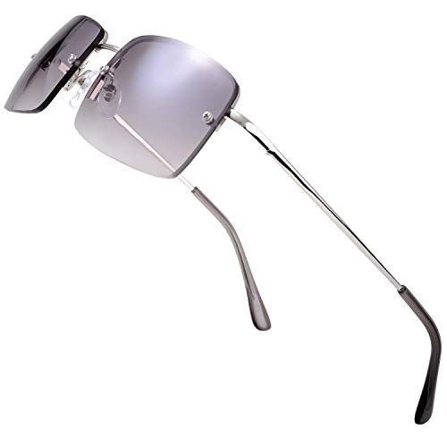 The Fresh Minimalist Small Rectangular Sunglasses Clear Eyewear Spring Hinge - Gift Box Package (303-Silver, Gradient Grey, 57)