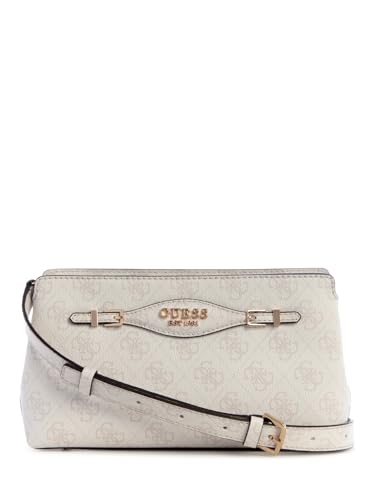 GUESS Damen Katya Crossbody Top Zip Umhängetasche, Weißes Logo